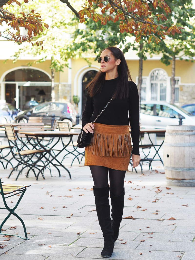 brown fringed suede skirt