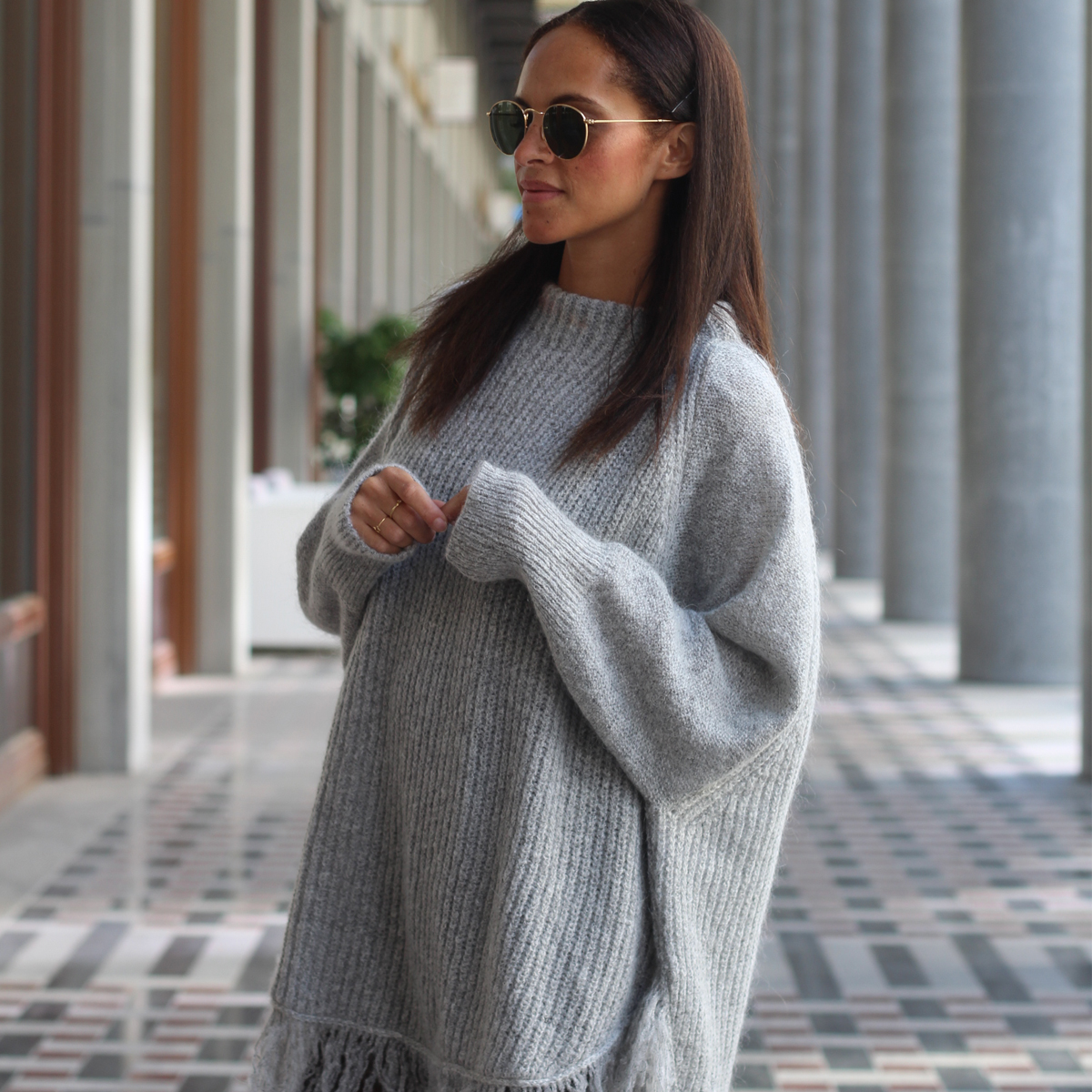 grey knit dress outfit